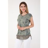 Seamoda Rahat Yaprak Desen Yeşil Kadın T-shirt