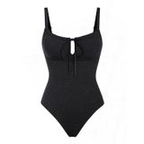 seamoly Criss Cross Backless Dalma Boyun Tek Parça Mayo Etrafında Mavi Pötikareli Kravat, Siyah-04, M