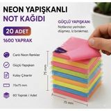 Searock 75X75 Yapışkanlı Postit Not Kağıdı Blok 80 Yaprak Karışık Renkler 20 Paket