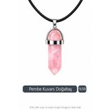 Seay Orijinal & Sertifikalı Pembe Kuvars Çivi Doğaltaş Kolye İpli