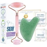 Seay Pembe Kuvars Face Roller Ve Aventurin Kalp Gua Sha Yüz Masaj Aleti Seti Doğaltaş Sertifikalı - Yeşil