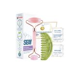 Seay Pembe Kuvars Face Roller Ve Yeşim Tarak Gua Sha Masaj Aleti Doğal Taş Sertifikalı