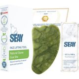 Seay Yeşim Taşı (JADE) Tırtıklı Melek Kanadı Gua Sha Yüz Masaj Aleti Değerli Doğal Taş Sertifikalı - Yeşil