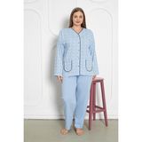 Seboteks %100 Pamuklu Uzun Kollu Boydan Düğmeli Büyük Beden Kadın Pijama Takımı 206 - Mavi - 2XL