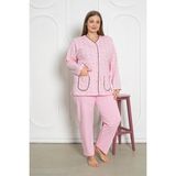 Seboteks %100 Pamuklu Uzun Kollu Boydan Düğmeli Büyük Beden Kadın Pijama Takımı 206 - Pembe - 3XL