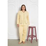 Seboteks %100 Pamuklu Uzun Kollu Boydan Düğmeli Büyük Beden Kadın Pijama Takımı 206 - Sarı - 2XL