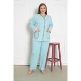 Seboteks %100 Pamuklu Uzun Kollu Boydan Düğmeli Büyük Beden Kadın Pijama Takımı 206 - Yeşil - 5XL