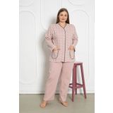 SEBOTEKS %100 Pamuklu Uzun Kollu Boydan Düğmeli Büyük Beden Kadın Pijama Takımı 206