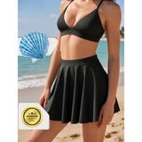 Sebura Kadın Etekli Bikini Altı Esnek Kumaş Rahat Plaj Şortu - Siyah - L - XL