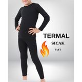 Sebura Termal Tayt 9 - 10 Yaş Siyah Pamuklu Likralı Erkek Çocuk İçlik Kışlık