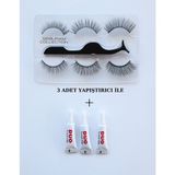 SEBURAM COLLECTION Çok Kez Kullanıma Uygun 3 Farklı Uzunluk İpek Takma Kirpik ve Yapıştırıcı Set