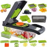 Sebze Doğrayıcı, Toskope 14'ü 1 arada Mutfak Mandoline Sebze Dilimleyici Gıda Doğrayıcı, Soğan Sebze Sarımsaklı Patates Salatası Mini Dicer Doğrayıcı Kesici, Gri