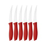 Sebze ve Meyve Bıçağı, Çelik, Kırmızı, Lazer Kesim Tırtıklı Uç, 22 cm, 6 Adet