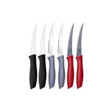 Sebze ve Meyve Bıçağı, Çelik, Siyah + Gri + Kırmızı Lazer Kesim Tırtıklı Uç, 22 Cm, 6 Ad