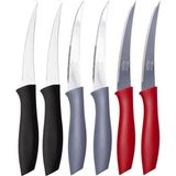 Sebze ve Meyve Bıçağı, Çelik, Siyah + Gri + Kırmızı Lazer Kesim Tırtıklı Uç, 22 cm, 6 Adet