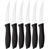 Sebze ve Meyve Bıçağı, Çelik, Siyah, Lazer Kesim Tırtıklı Uç, 22 cm, 6 Adet