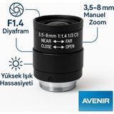 Sec-On 3 Megapiksel 3.5-8mm Varifokal CS Mount Manuel Zoom Güvenlik Kamerası Lensi - HD Gece Görüş Uyumlu