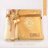 Seccade + Tesbih + Kuran Hediye Seti (Canta Boy, Kadife, Gold, Lafzatullah)
