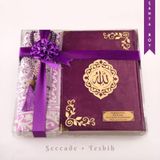 Seccade + Tesbih + Kuran Hediye Seti Çanta Boy, Kadife, Mor, Lafzatullah