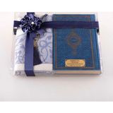Seccade + Tesbih + Kuran Hediye Seti (Çanta Boy, Lacivert) - 12 x 17 cm