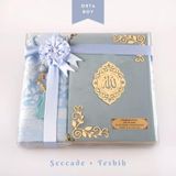 Seccade + Tesbih + Kuran Hediye Seti (Orta Boy, Kadife, Acik Mavi, Lafzatullah)
