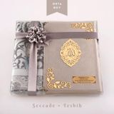 Seccade + Tesbih + Kuran Hediye Seti (Orta Boy, Kadife, Gri, Lafzatullah)