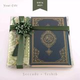 Seccade + Tesbih + Kuran Hediye Seti (Orta Boy, Yesil, Ekonomik Cilt)