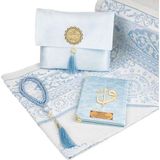 Seccade + Tesbih + Yasin Hediye Seti (Çanta Boy, Şantuk Kese, Bebe Mavi) - 12x17 cm - Bebe Mavisi