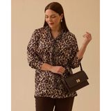 Seçil 4008 Büyük Beden Fular Detaylı Leopar Desenli Gömlek #26# - 46 - Kahverengi