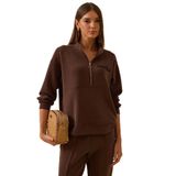 Seçil Kadın Boncuk Detaylı Fermuarlı Sweatshirt 0003 Kahverengi