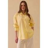 Seçil Kadın Oversize Basic Keten Gömlek - Sarı - 42