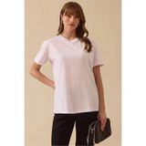 Seçil Yuvarlak Yaka Kısa Kollu T-Shirt, L, 10002512410002-BYZ, BEYAZ, Kadın