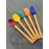 Seçilir Farklı Tipte 5 Adet 21 cm Renkli Bambu Uçlu Silikon Spatula Seti