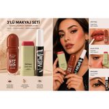 Seçkin 3’lü Makyaj Seti – Likit Ruj, Allık Stick ve Maskara (Kalıcı, Yoğun Pigment, Doğal Görünüm)