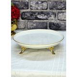 SEÇKİNEV Bilbao 27CM Porselen, Döküm Metal 4 Ayaklı Sunum Tabağı Altın/gümüş/eskitme - 27 cm