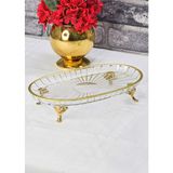 SEÇKİNEV Elegant Cam Oval, Döküm Metal 4 Ayaklı Sunum Tabağı Altın/gümüş/eskitme - ALTIN - Gold
