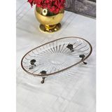 SEÇKİNEV Elegant Cam Oval, Döküm Metal 4 Ayaklı Sunum Tabağı Altın/gümüş/eskitme - ANTİK - Metalik