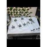 SEÇKİNEV Huge 8 Parça Cam Metal Döküm Ayaklı Eskitme Detaylı Masa Sunum Tabağı Set (Ikramlık&çeyizlik) - Metalik