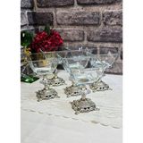 SEÇKİNEV Karen 6 Parça Metal Döküm Ayaklı Kase Takımı 300CC Magnolya&çerez&dondurma Kasesi - Gümüş - RENKG