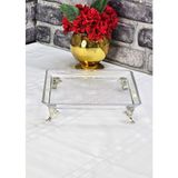 SEÇKİNEV Madlen Cam Kare 24*24, Döküm Metal 4 Ayaklı Sunum Tabağı Altın/gümüş/eskitme - 24 x 24 cm