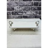 SEÇKİNEV Pisa Metal 4 Ayaklı Kulplu, Eskitme&gold Detaylı Güral Porselen 33*15CM - GÜMÜŞ