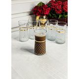 SEÇKİNEV Seçkinev Çınar 6'lı 355ML Yaldızlı ve Kesme Su Bardağı Takımı (Ekose-Line) - Gold - 355 ml