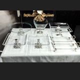 SEÇKİNEV Seçkinev Huge 8 Parça Ayaklı ve Kulplu Masa Sunum Tabağı Set Gold&gümüş - 24 cm