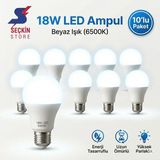 SeckinStore 18W LED Ampul Beyaz Işık 6500K E27 Duy Yüksek Parlaklık Enerji Tasarruflu 10’lu Paket