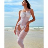 Secret Babe Jartiyerli Tasarım Önü Desenli İnce Askılı Büstiyer Jartiyerli Tasarım Vücut Çorabı