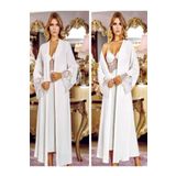 secret night 6 'lı gecelik takım pamuklu güpürlü gecelik kadın giyim gecelik elbise pijama ekru- S/M