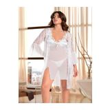 secret night beyaz gecelik ve sabahlık takımı dantel tül ve saten detaylı kadın iç giyim fantezi gecelik beyaz L/XL