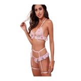 secret night çicek detaylı pembe jartiyer takım gecelik pembe S/M
