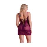 secret night mor renkli gecelik takımı kadın iç giyim tül dantel detaylı elbise arkası ip bağlamalı mor S/M