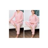 secret night pembe çizgili pamuklu pijama takımı pembe beyaz 2XL